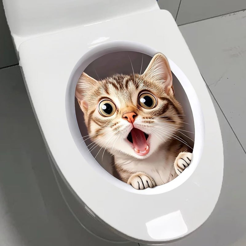 Iprokiu Cute Animal Toilet Sticker Waterproof 3D Funny Dog Cracking Toilet Seat Lid Decal Bathroom Wall Sticker Squirrel Toilet Lid Decal Home Decoration (Lovely Cat) - Image 1